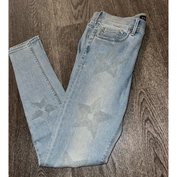 Express Star Embroidered Skinny Jeans Size 2 Regular - Picture 2 of 11